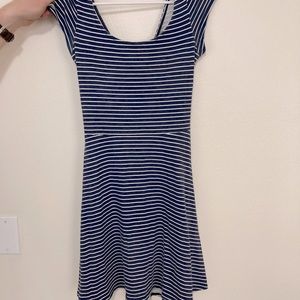 Navy and white striped skate dress with open back